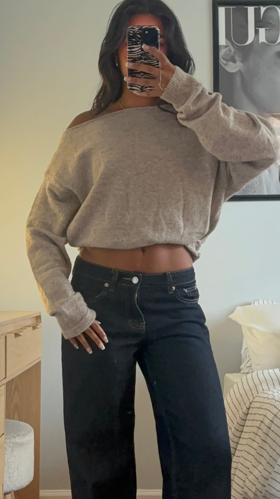 Heather Oat Off Shoulder Sweater