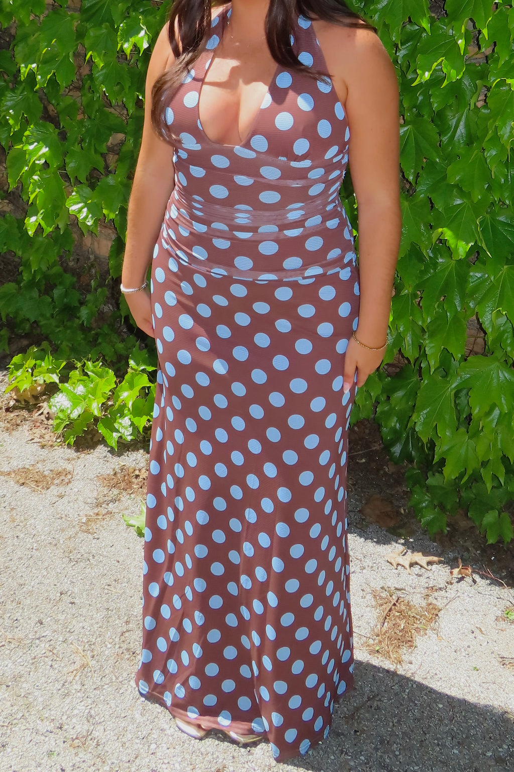 MOCHA DOT MAXI DRESS