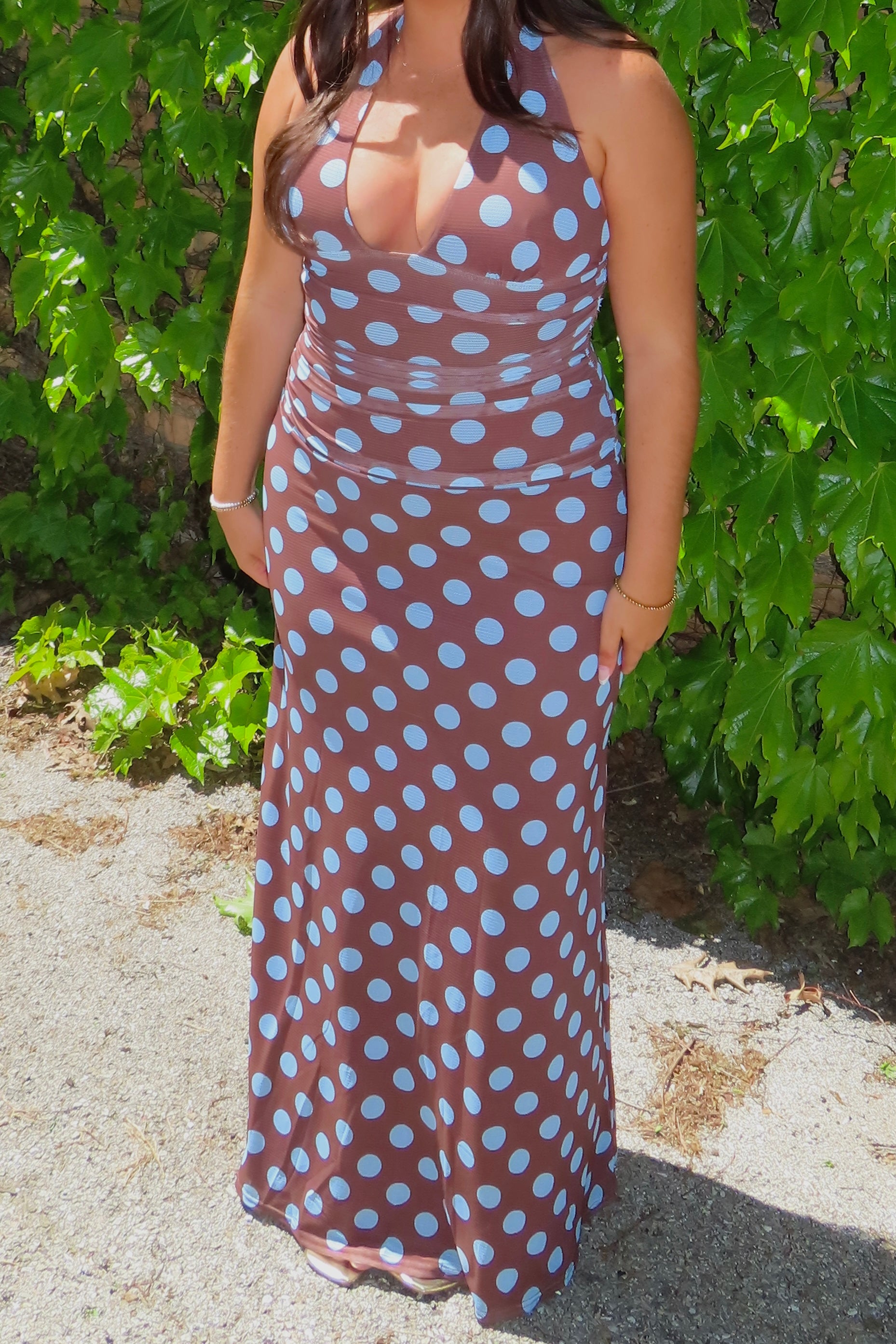 MOCHA DOT MAXI DRESS